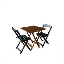 Conjunto Mesa Dobrável 70x70 Tampo Mdf E 02 Cadeiras Dobrável Retrátil Imbuia-Preto
