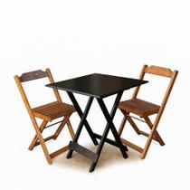 Conjunto Mesa Dobrável 70x70 Tampo Mdf E 02 Cadeiras Dobrável Retrátil Preto-Imbuia