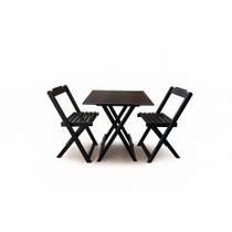 Conjunto Mesa Dobrável 70x70 Tampo Mdf E 02 Cadeiras Dobrável Retrátil Preto