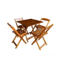 Conjunto Mesa Dobrável 70x70 Tampo Mdf E 4 Cadeiras Dobrável Retrátil Imbuia