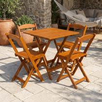 Conjunto Mesa Dobrável Área Externa 70x70cm com 4 Cadeiras Madeira Maciça Mel Conjunto Mesa Dobrável Área Externa 70x70cm com 4 Cadeiras Madeira Maciça Mel