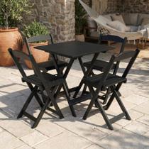 Conjunto Mesa Dobrável Área Externa 70x70cm com 4 Cadeiras Madeira Maciça Preto