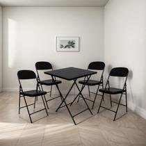 Conjunto Mesa Dobrável com 4 Cadeiras em Aço Preto Ideal para Casa, Bar ou Restaurante