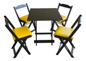 Conjunto Mesa Dobrável Com 4 Cadeiras Preto Estofado amarelo