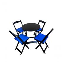 Conjunto Mesa Dobrável Com 4 Cadeiras Preto Estofado Azul Redonda Conjunto Mesa Dobrável Com 4 Cadeiras Preto Estofado Azul Redonda