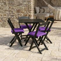 Conjunto Mesa Dobrável Com 4 Cadeiras Preto Estofado ROXO Conjunto Mesa Dobrável Com 4 Cadeiras Preto Estofado ROXO