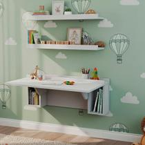 Conjunto Mesa Dobrável com Nichos e 2 Prateleiras Aba Branco Conjunto Mesa Dobrável com Nichos e 2 Prateleiras Aba Branco