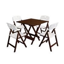 Conjunto Mesa Dobrável Elegance 4 Lugares Madeira 8 Ripas Branco 70x70cm Mega Madeira Conjunto Mesa Dobrável Elegance 4 Lugares Madeira 8 Ripas Branco 70x70cm Mega Madeira