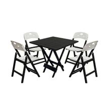 Conjunto Mesa Dobrável Elegance 4 Lugares Tampo Madeira 8 Ripas Base Preto Assento Branco 70x70 Mega