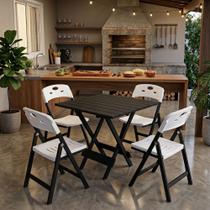 Conjunto Mesa Dobrável Elegance 70x70 8 Ripas 4 Cadeiras Base Preto Assento Polipropileno - Branco Conjunto Mesa Dobrável Elegance 70x70 8 Ripas 4 Cadeiras Base Preto Assento Polipropileno - Branco