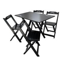Conjunto Mesa Dobrável Madeira 110x70 com 4 Cadeiras Personalizada Jack Preta - Tarimatã