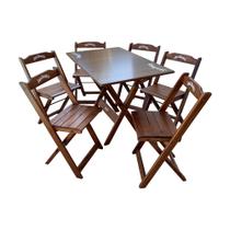 Conjunto Mesa Dobrável Madeira 110x70 com 6 Cadeiras Personalizada Jack Imbuia - Tarimatã Conjunto Mesa Dobrável Madeira 110x70 com 6 Cadeiras Personalizada Jack Imbuia - Tarimatã