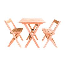 Conjunto Mesa Dobrável para Bar e Lanchonetes 60x60cm com 2 Cadeiras em Madeira Maciça - Cru Conjunto Mesa Dobrável para Bar e Lanchonetes 60x60cm com 2 Cadeiras em Madeira Maciça - Cru