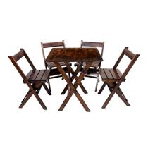 Conjunto Mesa Dobrável para Bar e Lanchonetes 60x60cm com 4 Cadeiras em Madeira Maciça Imbuia - i9