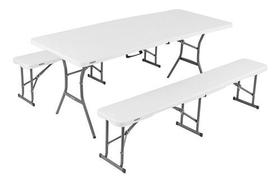 Conjunto Mesa Dobrável Portatil 1,8m Vira Maleta + 2 Bancos Conjunto Mesa Dobrável Portatil 1,8m Vira Maleta + 2 Bancos