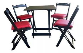 Conjunto Mesa Dobrável Preto Com 4 Cadeiras com estofado Vermelho