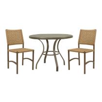 Conjunto Mesa Dubai em Aluminio Ripado 1,00m com 2 Cadeiras Dubai em Aluminio e Corda Nautica Bege