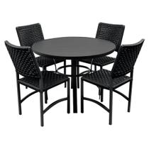 Conjunto Mesa Dubai em Aluminio Ripado 1,00m com 4 Cadeiras Dubai em Aluminio e Corda Nautica Preto