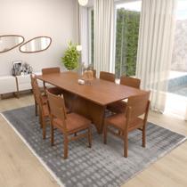 Conjunto Mesa Dubai Laminada 220x90cm + 8 Cadeiras Quéops - Amêndoa Assento Estofado Corano Marrom Mescla Conjunto Mesa Dubai Laminada 220x90cm + 8 Cadeiras Quéops - Amêndoa Assento Estofado Corano Marrom Mescla