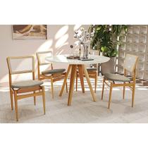 Conjunto Mesa Duna Premium Madeira Maciça c/ Tampo Madeirado c/ Vidro 120x120cm e 4 Cadeiras Stela Carvalho/Off White - Boucle Bege Fendi Kappesberg Conjunto Mesa Duna Premium Madeira Maciça c/ Tampo Madeirado c/ Vidro 120x120cm e 4 Cadeiras Stela Carvalho/Off White - Boucle Bege Fendi Kappesberg