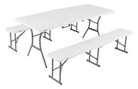 Conjunto Mesa E 2 Bancos Dobráveis E Brancos 12 Lugares
