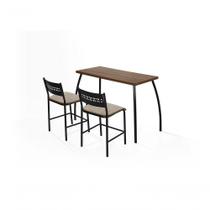 Conjunto Mesa E 2 Banquetas Em Aço Preto C/ Tampo Mdp Nogal