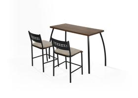 Conjunto Mesa e 2 Banquetas em Aço Preto C/ Tampo MDP Nogal