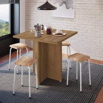 Conjunto Mesa e 4 Bancos Estofados Verona Bege/Madeirado Conjunto Mesa e 4 Bancos Estofados Verona Bege/Madeirado