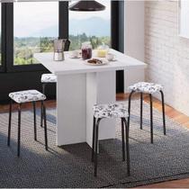 Conjunto Mesa e 4 Bancos Estofados Verona Branco/Preto Conjunto Mesa e 4 Bancos Estofados Verona Branco/Preto
