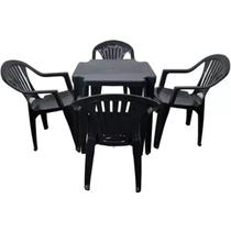 Conjunto Mesa E 4 Cadeiras De Plástico Poltronas Black