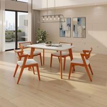 Conjunto Mesa e 4 Cadeiras Madeira Maciça, Tampo Off White e Assento Estofado Ímola Conjunto Mesa e 4 Cadeiras Madeira Maciça, Tampo Off White e Assento Estofado Ímola