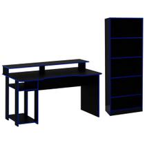 Conjunto Mesa E Armario Gamer Me4141 Me4153 Preto Azul