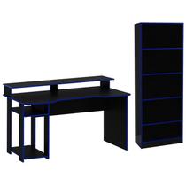 Conjunto Mesa e Armario Gamer ME4141 ME4153 Preto Azul Tecno Mobili