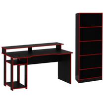 Conjunto Mesa e Armario Gamer ME4141 ME4153 Preto Vermelho Tecno Mobili