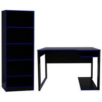 Conjunto Mesa E Armario Gamer Me4141 Me4161 Preto Azul