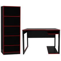 Conjunto Mesa e Armario Gamer ME4141 ME4161 Preto Vermelho Tecno Mobili