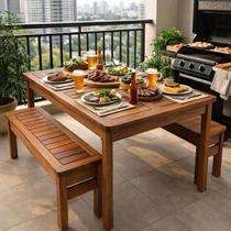 Conjunto Mesa e Bancos Churrasco Madeira Maciça Ember Conjunto Mesa e Bancos Churrasco Madeira Maciça Ember