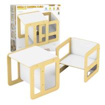 Conjunto Mesa E Cadeira Cubo Montessoriana Crianças +24 Meses Até 35kg Em Madeira MDF - Junges