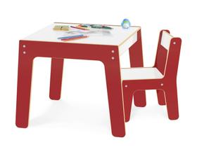 Conjunto mesa e cadeira de madeira infantil vermelha - JUNGES