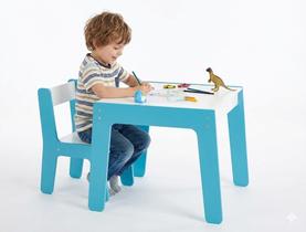 Conjunto Mesa e Cadeira em Madeira MDF Azul Junges Meninos