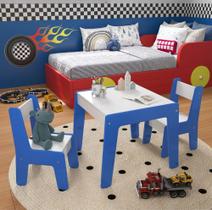 Conjunto Mesa e Cadeira Infantil Branco Com Azul. - Ofertamo