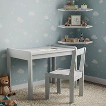 Conjunto Mesa e Cadeira Infantil com 3 Prateleiras de Canto Branco Conjunto Mesa e Cadeira Infantil com 3 Prateleiras de Canto Branco