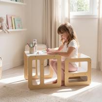 Conjunto Mesa E Cadeira Infantil Cubo Montessori, Junges, Crianças +24 Meses Até 35kg Em Madeira MDF Conjunto Mesa E Cadeira Infantil Cubo Montessori, Junges, Crianças +24 Meses Até 35kg Em Madeira MDF
