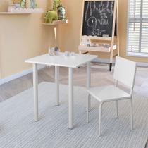 Conjunto Mesa e Cadeira Infantil Kids Branco Madeira com Pés de Metal para Quarto e Brinquedoteca