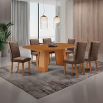 Conjunto Mesa e Cadeiras Carolina Lira 6 Lugares MDF 180CM Marrom Moderna