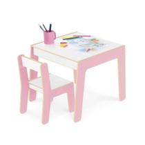 Conjunto Mesa e Cadeirinha Infantil em Madeira Junges Rosa