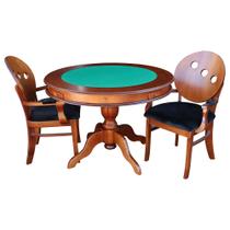 Conjunto Mesa e Poltrona de Jogos Carteado 2 Lugares J-Bonomo e Teseu Redonda Tampo Reversível com Gavetas e Porta Copos Imbuia G08 G42 - Gran Belo