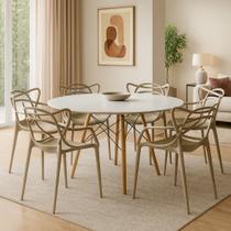 Conjunto Mesa Eames 110cm + 6 Cadeiras Allegra Empilhável Inmetro Sala Cozinha Jantar - La Mobilia Conjunto Mesa Eames 110cm + 6 Cadeiras Allegra Empilhável Inmetro Sala Cozinha Jantar - La Mobilia
