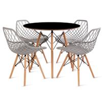 Conjunto Mesa Eames 90 cm Preta e 4 Cadeiras Kaila Cinza