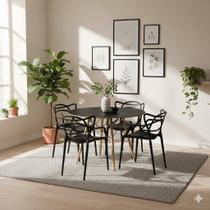 Conjunto Mesa Eames 90cm + 4 Cadeiras Allegra Empilhável Inmetro Sala Cozinha Jantar - La Mobilia Conjunto Mesa Eames 90cm + 4 Cadeiras Allegra Empilhável Inmetro Sala Cozinha Jantar - La Mobilia
